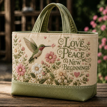 💚 Love, Peace & New Beginnings | Spring Garden Hummingbird Tote Bag