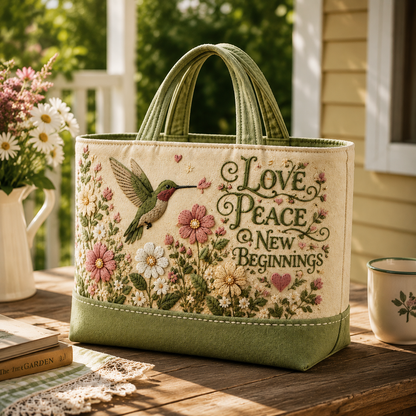 💚 Love, Peace & New Beginnings | Spring Garden Hummingbird Tote Bag