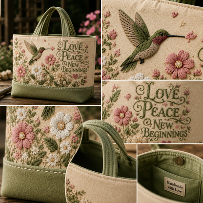 💚 Love, Peace & New Beginnings | Spring Garden Hummingbird Tote Bag