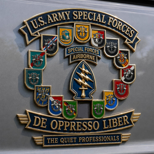 🗡️U.S. Army Special Forces “De Oppresso Liber” Tribute Metal Car Emblem