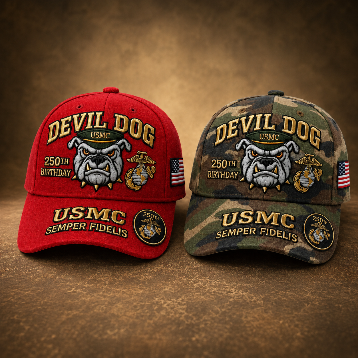🔥 Father’s Day Sale - ❤️Handmade Devil Dog USMC 250th Birthday Commemorative Cap 🇺🇸