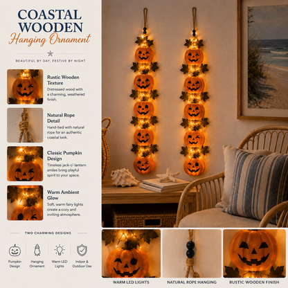 23.2 in × 6.7 in Lighted Coastal Wooden Starfish & Fish Hanging Decor