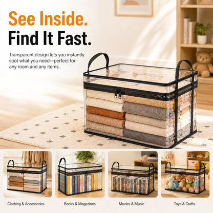 Clear PVC Storage Bins with Handles – for Books, Toys, Media, & Organizing🧸📚