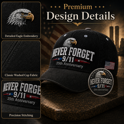 🇺🇸 9/11 Never Forget 2001–2026 Honor Cap 🎁 Free Memorial Coin With Every Cap Purchase