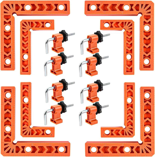 🔧90 Degree Corner Clamp & Positioning Square Set - (3" 4")inch x 8 Right Angle Clamp with 8 Clamp ABS Plastic L-Shaped Tool