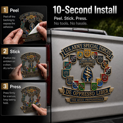 🗡️U.S. Army Special Forces “De Oppresso Liber” Tribute Metal Car Emblem