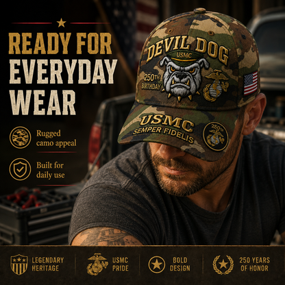 🔥 Father’s Day Sale - ❤️Handmade Devil Dog USMC 250th Birthday Commemorative Cap 🇺🇸