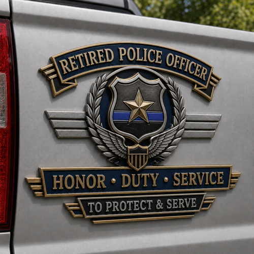 Retired Police Officer Honor Duty Service Metal Car Emblem