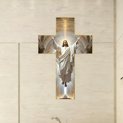 ✝️ Vintage Jesus Cross Wall Decor – Rustic Wooden Faith-Inspired Home Accent 🕊️✨