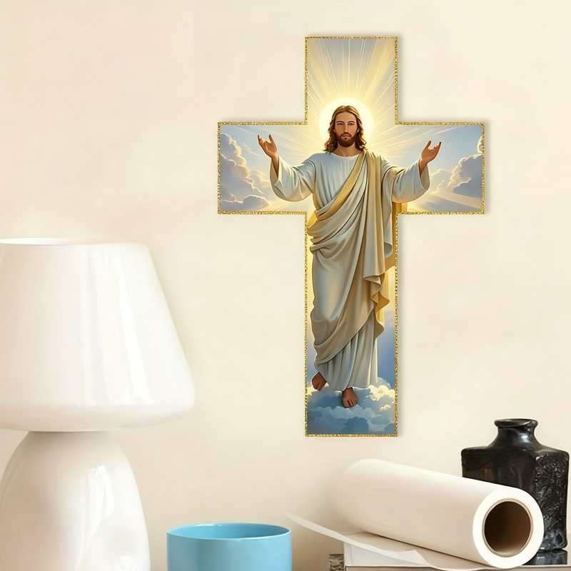 ✝️ Vintage Jesus Cross Wall Decor – Rustic Wooden Faith-Inspired Home Accent 🕊️✨