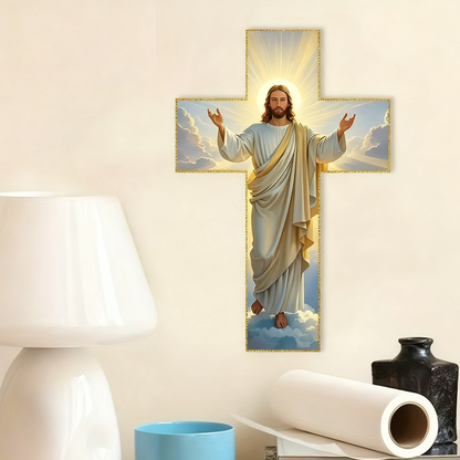 ✝️ Vintage Jesus Cross Wall Decor – Rustic Wooden Faith-Inspired Home Accent 🕊️✨