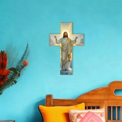 ✝️ Vintage Jesus Cross Wall Decor – Rustic Wooden Faith-Inspired Home Accent 🕊️✨